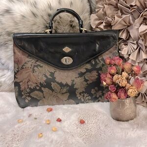 I Santi Vintage Pebbled Floral Color Block Leather Satchel Laptop Bag Purse